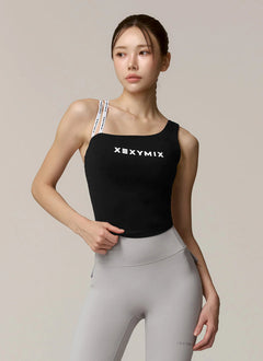 XEXYMIX Unbalanced Logo Banding Crop Top in Ivory — image 2