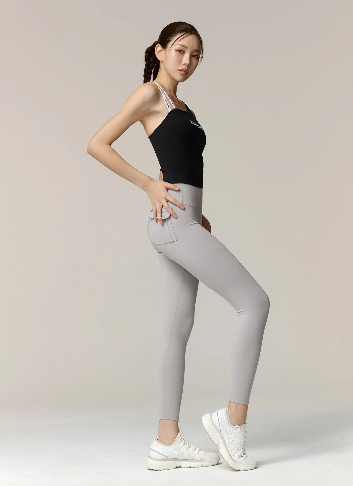 XEXYMIX Unbalanced Logo Banding Crop Top in Ivory — image 4