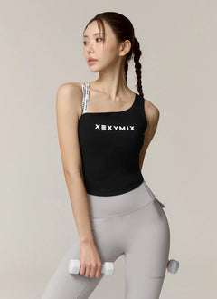 XEXYMIX Unbalanced Logo Banding Crop Top in Ivory — image 6