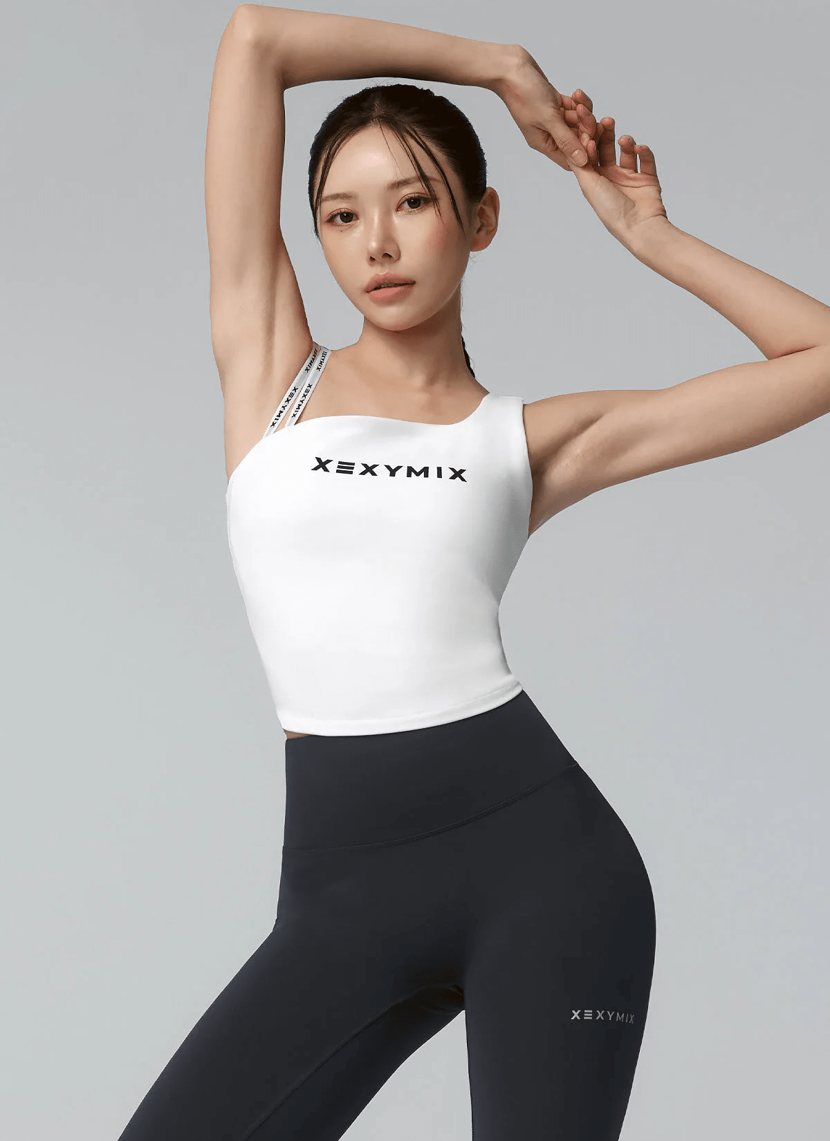 XEXYMIX Unbalanced Logo Banding Crop Top in Black — image 2