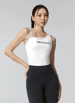 XEXYMIX Unbalanced Logo Banding Crop Top in Black — image 4