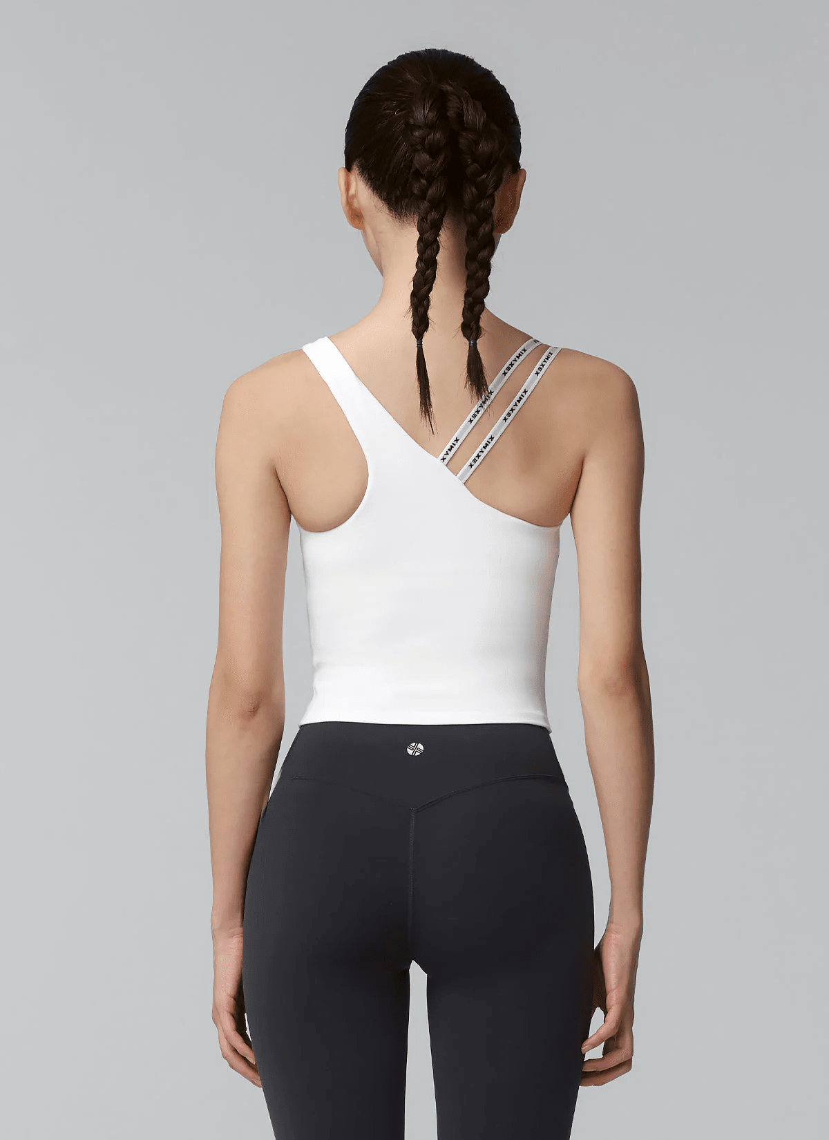 XEXYMIX Unbalanced Logo Banding Crop Top in Black — image 5