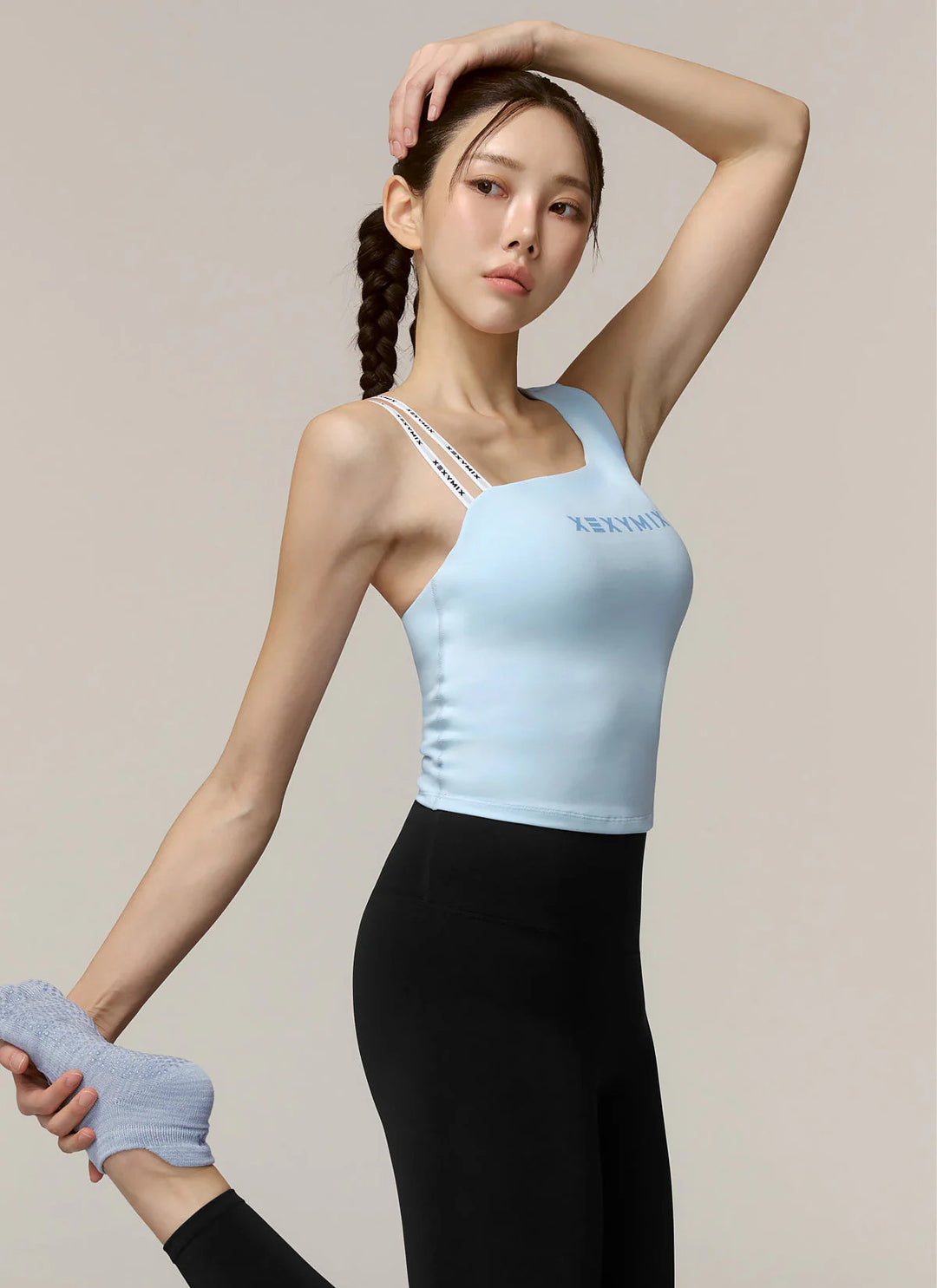 XEXYMIX Unbalanced Logo Banding Crop Top in Rosewood — image 2