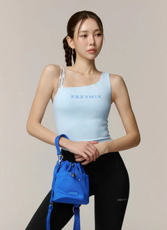 XEXYMIX Unbalanced Logo Banding Crop Top in Rosewood — image 5