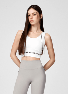 XEXYMIX Black Label Signature Power Rise Logo Banding Bra Top in Pale Ivory — image 2