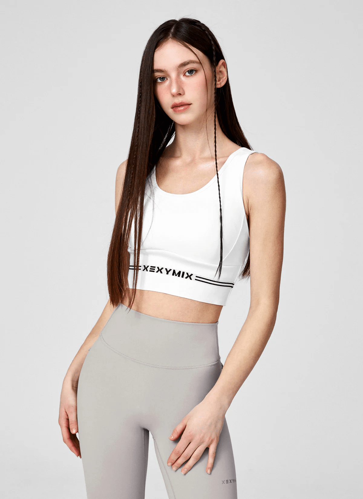 XEXYMIX Black Label Signature Power Rise Logo Banding Bra Top in Pale Ivory — image 3
