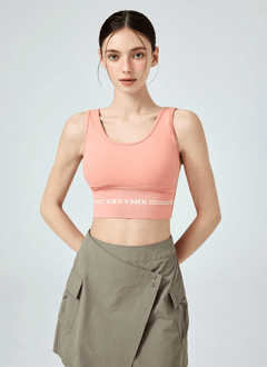 XEXYMIX Black Label Signature Power Rise Logo Banding Bra Top in Vivid Peach — image 1
