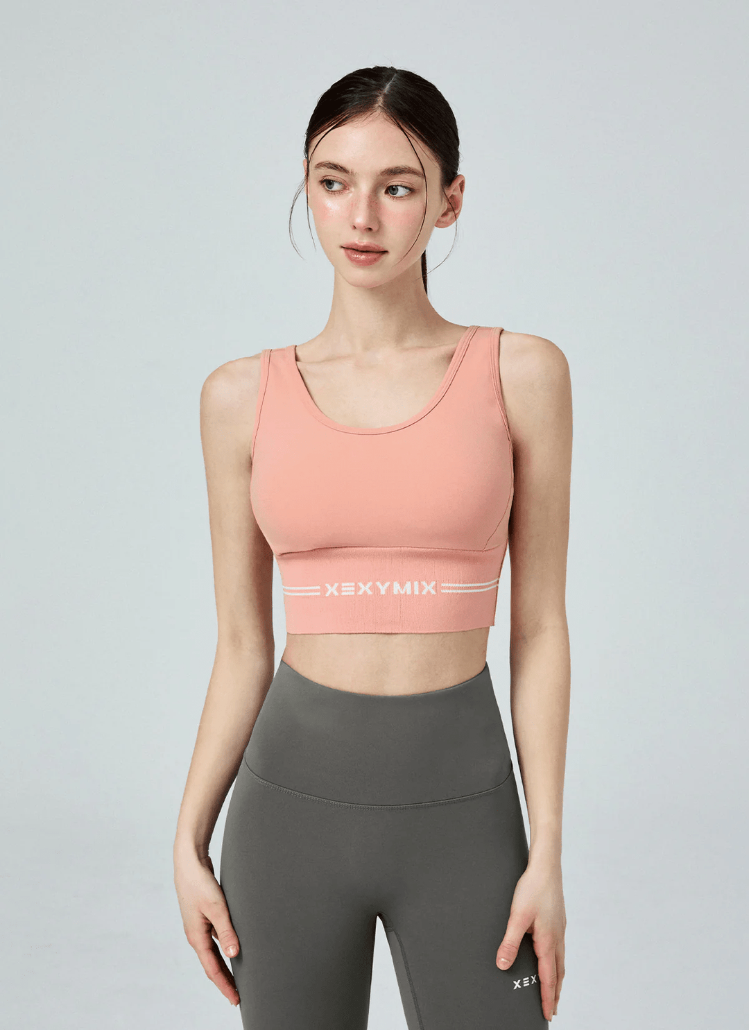 XEXYMIX Black Label Signature Power Rise Logo Banding Bra Top in Vivid Peach — image 4