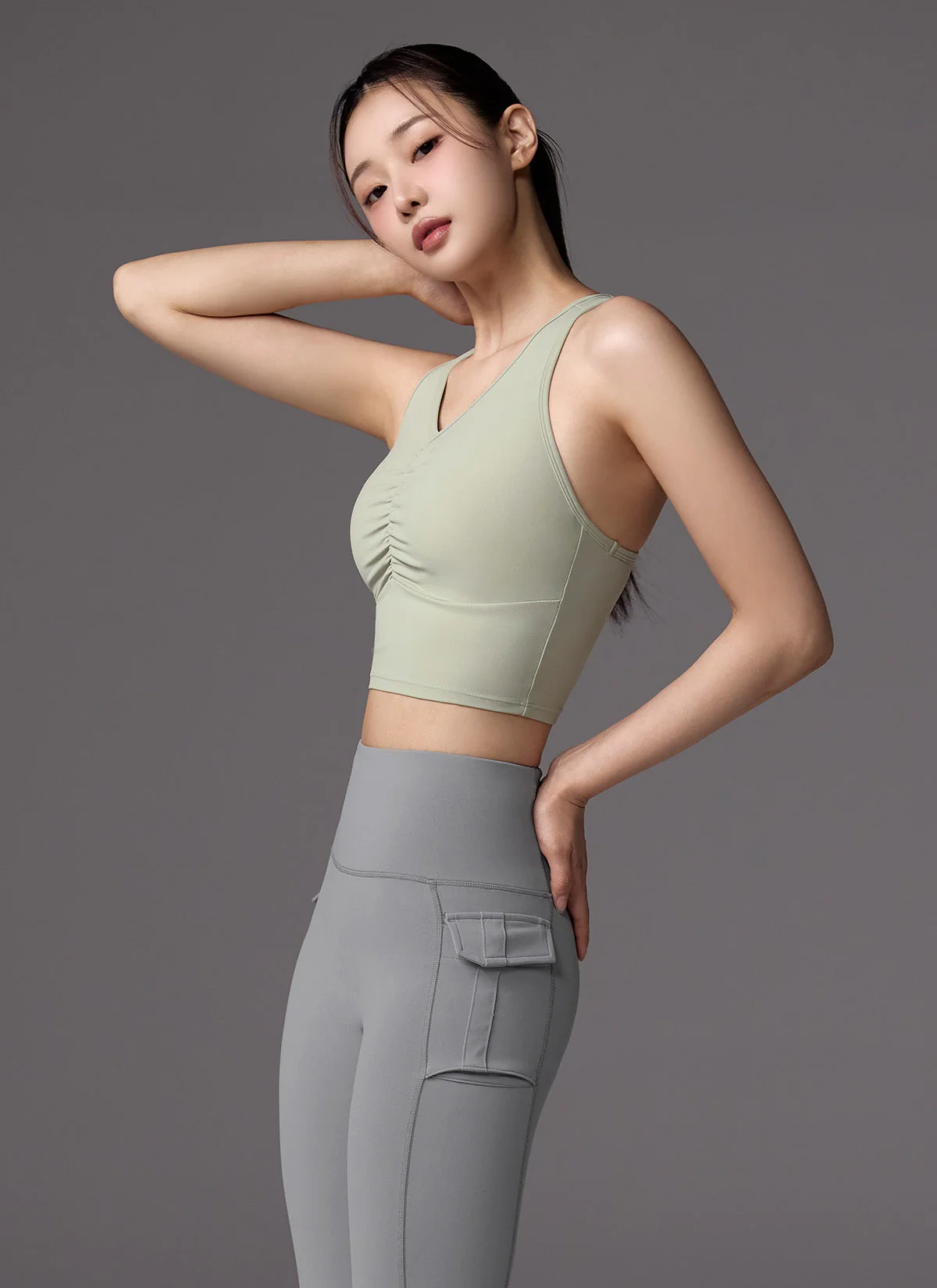 XEXYMIX Black Label Signature Power Rise Shirring Crop Top in Milky Green — image 2