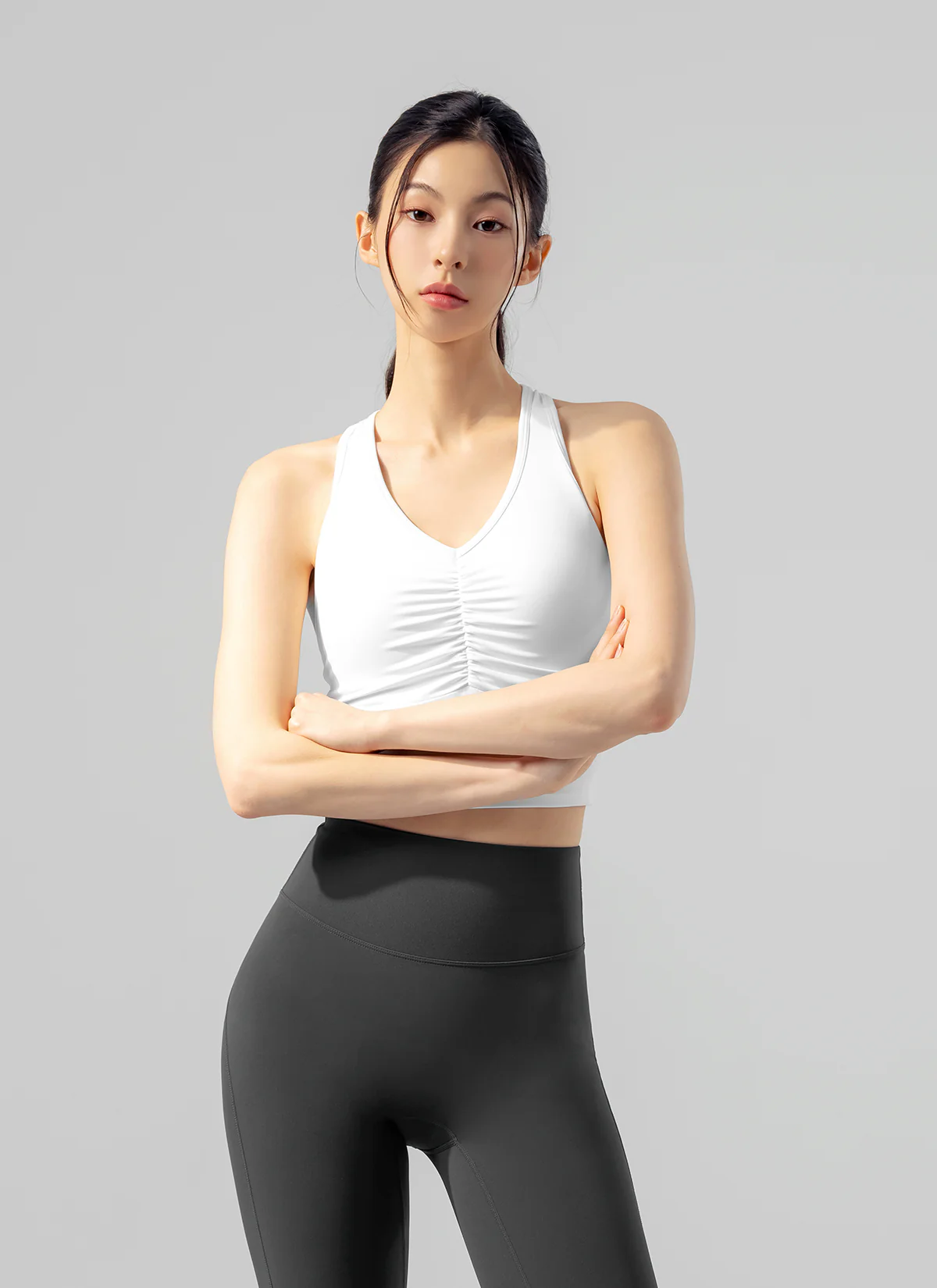 XEXYMIX Black Label Signature Power Rise Shirring Crop Top in Pale Ivory — image 1