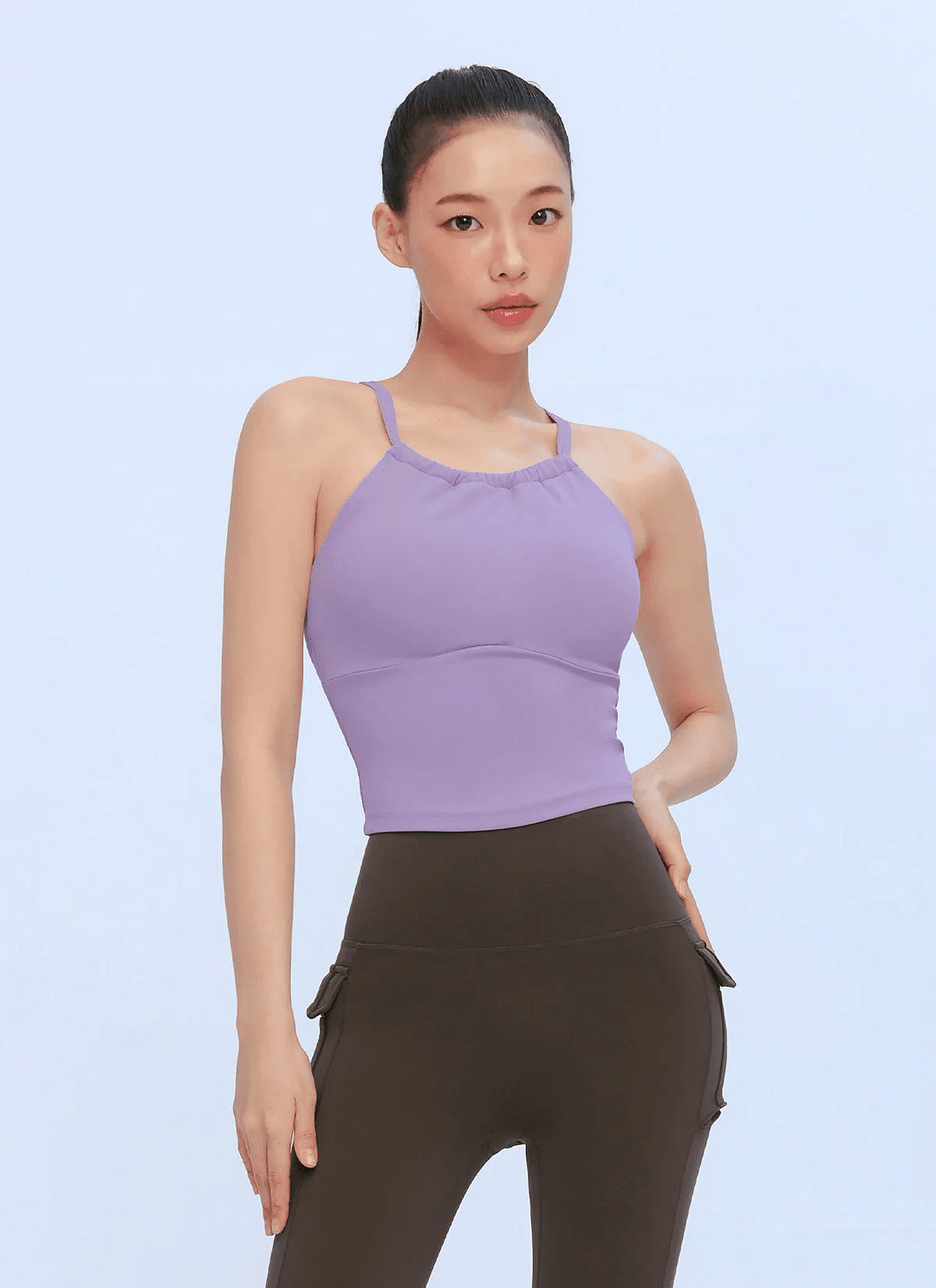 XEXYMIX Black Label Signature Power Rise Halter-Neck Crop Top in Lavender Garden — image 1
