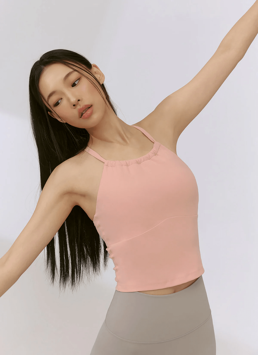 XEXYMIX Black Label Signature Power Rise Halter-Neck Crop Top in Peach Melba — image 1