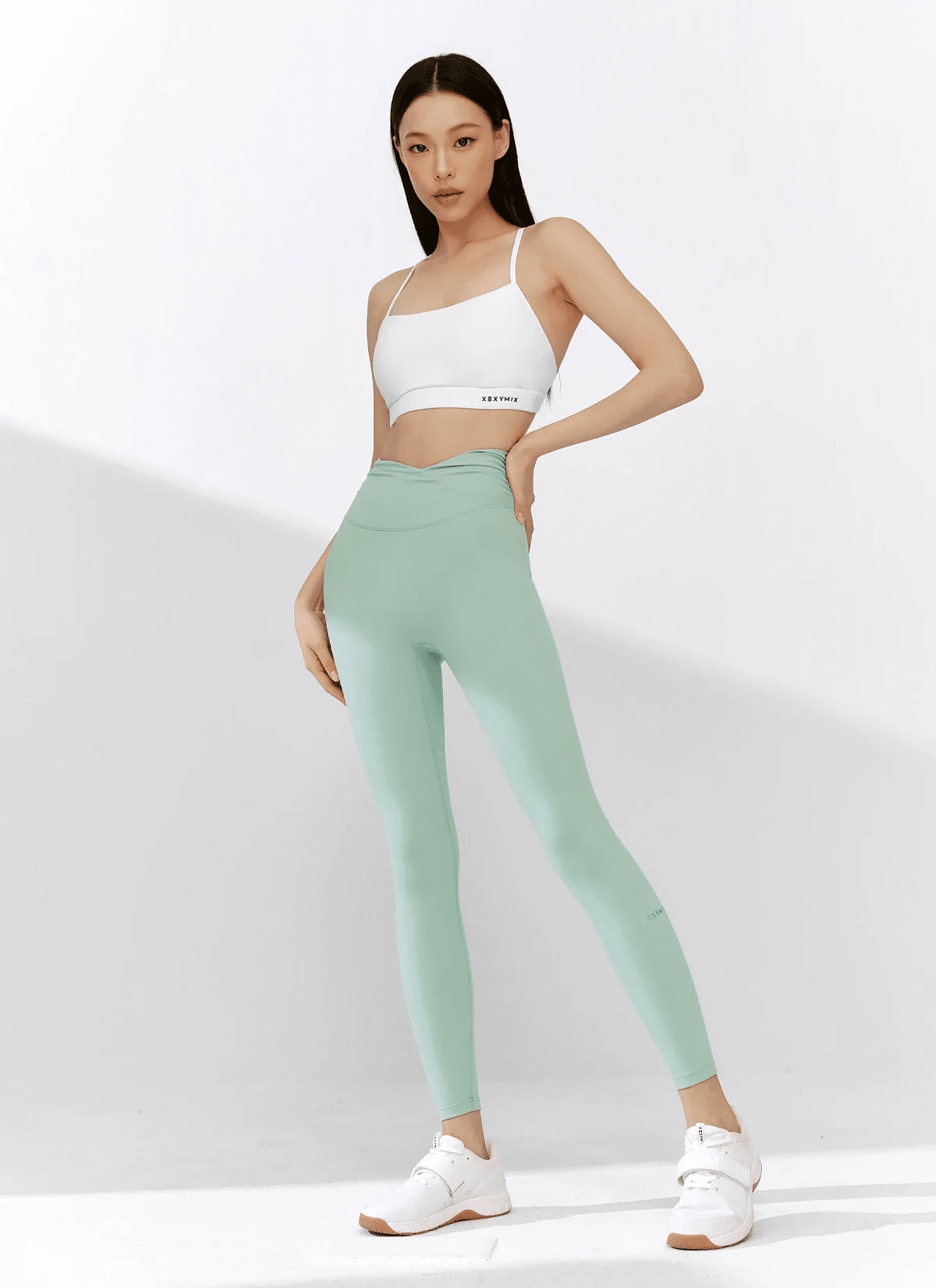 XEXYMIX Black Label Signature Power Rise Shirring Leggings in Gray Moss Green — image 4