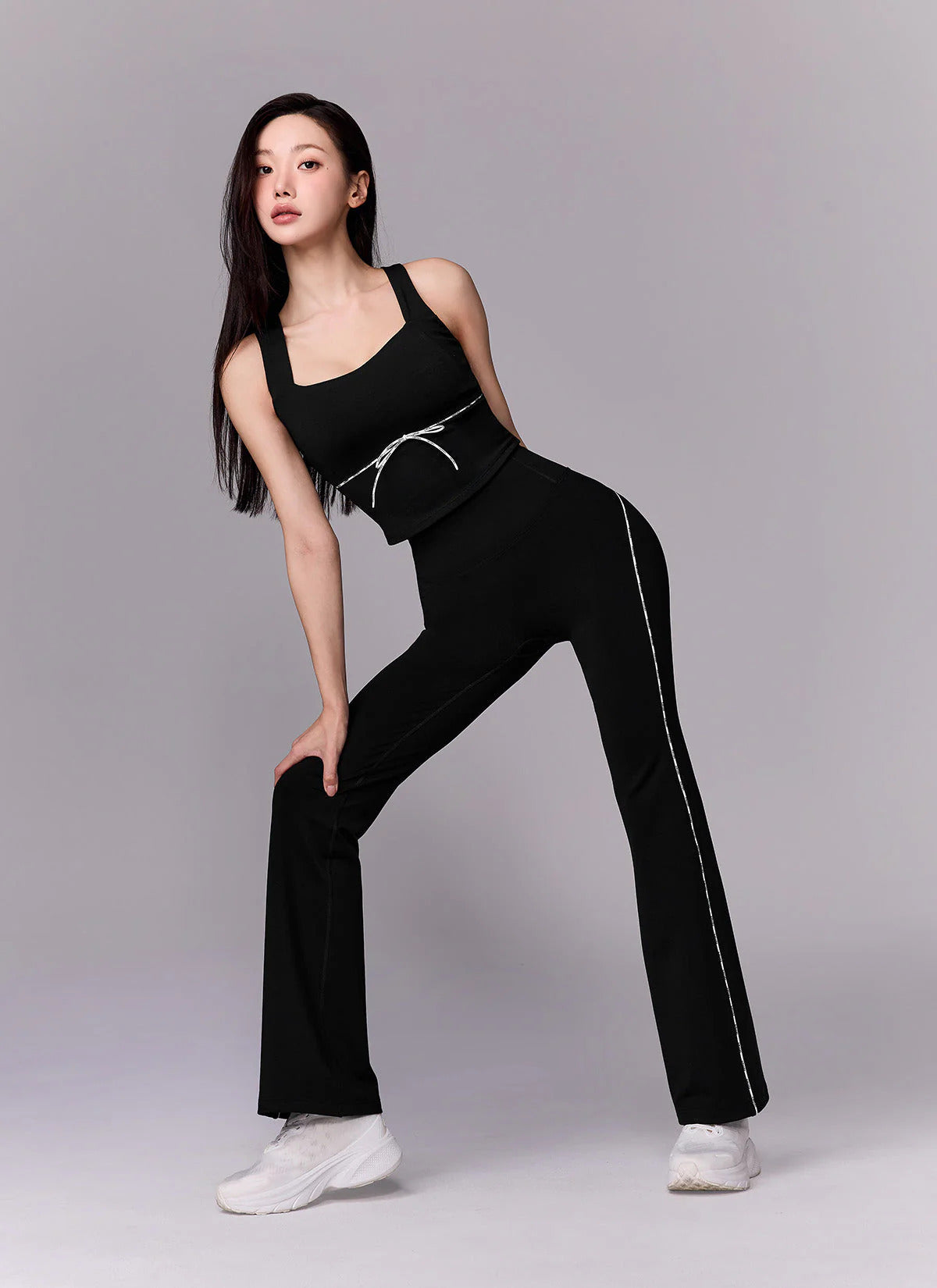 XEXYMIX Comfort Fine Logo Piping Bootcut Leggings in Black — image 1