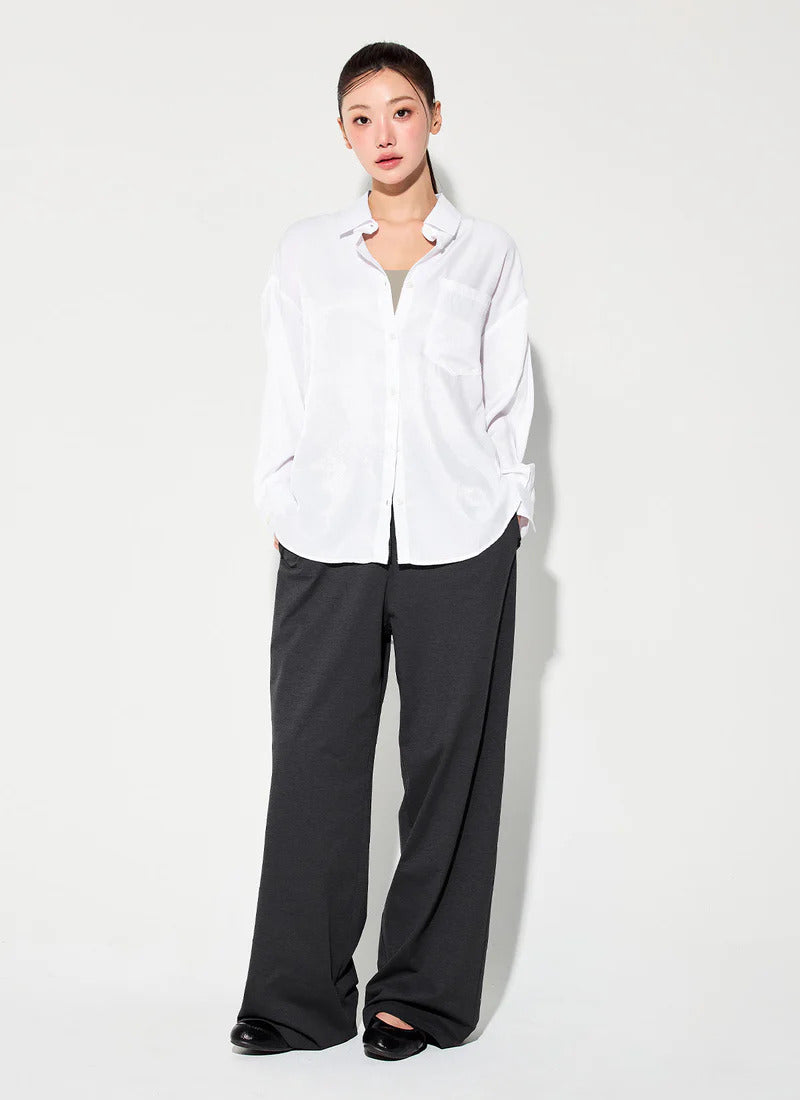 XEXYMIX Comfort Tension Basic Wide Pants in Black — image 2