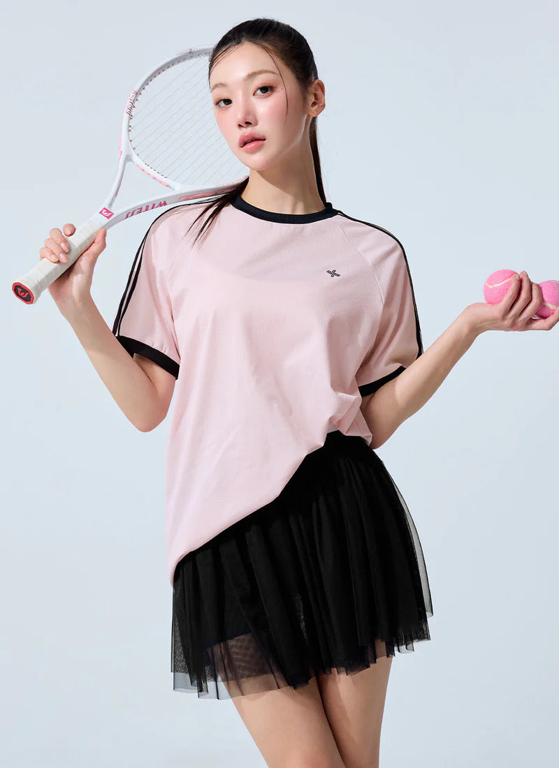 XEXYMIX Mesh Trackline Loose Fit Short Sleeve in Pink — image 2
