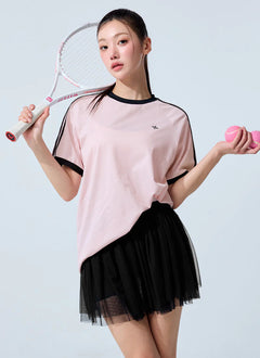 XEXYMIX Mesh Trackline Loose Fit Short Sleeve in Pink — image 2
