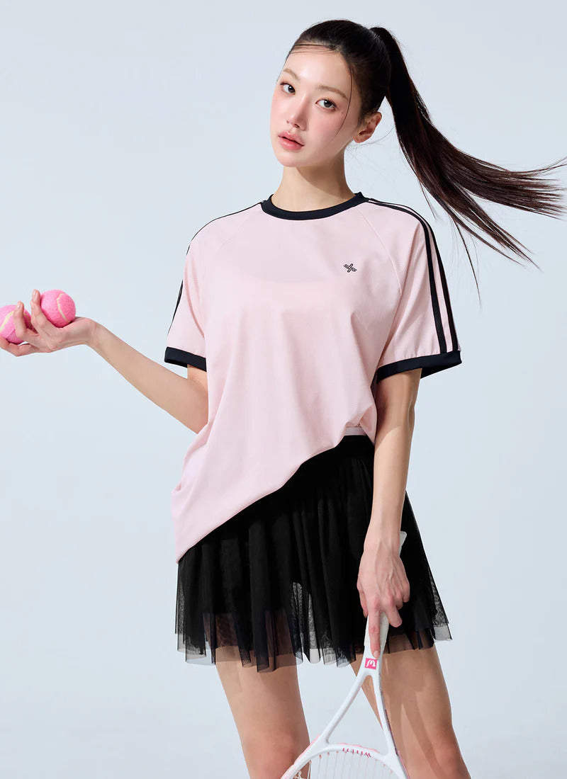XEXYMIX Mesh Trackline Loose Fit Short Sleeve in Pink — image 4