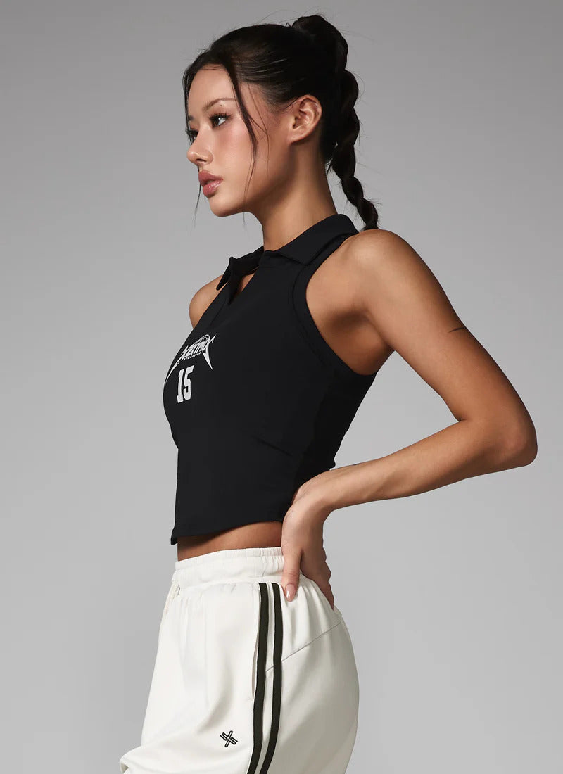 XEXYMIX NX Open Collar In-Pad Crop Top in Black — image 3