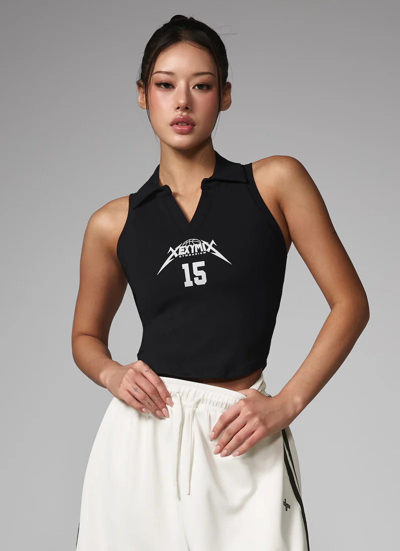 XEXYMIX NX Open Collar In-Pad Crop Top in Black — image 4