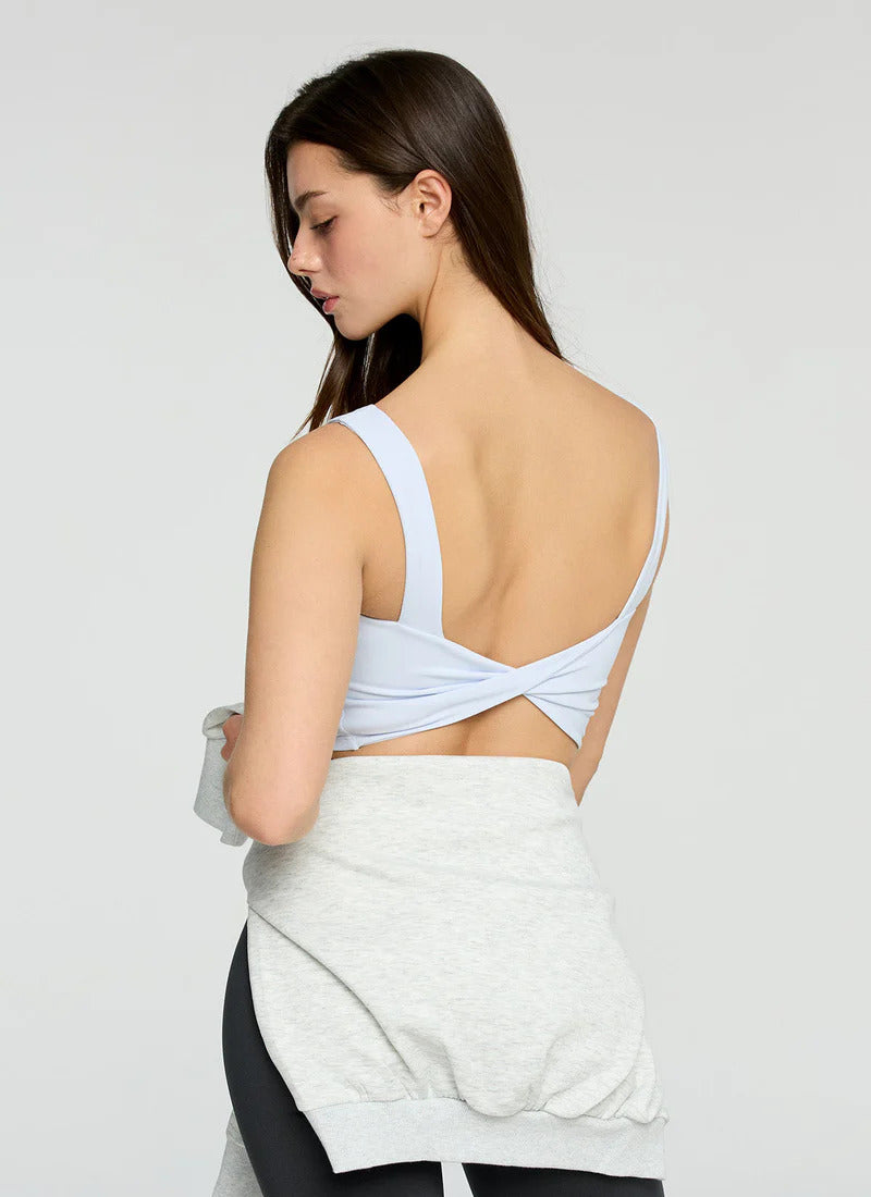 XEXYMIX Black Label Signature Power Rise Back Twist Crop Top in Honey Sky Blue — image 4
