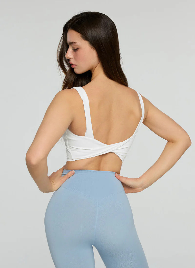 XEXYMIX Black Label Signature Power Rise Back Twist Crop Top in Ivory — image 3