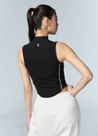 XEXYMIX Soft Ribbed Piping Mock Neck Sleeveless Top in Black — image 2