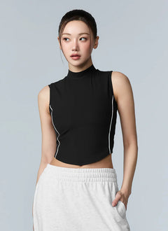 XEXYMIX Soft Ribbed Piping Mock Neck Sleeveless Top in Black — image 3