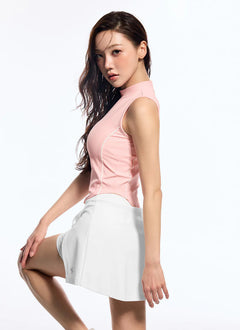 XEXYMIX Soft Ribbed Piping Mock Neck Sleeveless Top in Tutu Pink — image 2