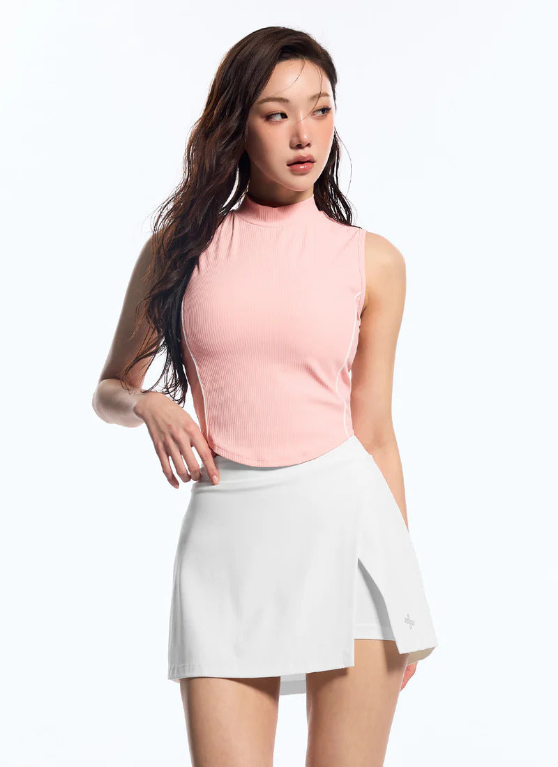 XEXYMIX Soft Ribbed Piping Mock Neck Sleeveless Top in Tutu Pink — image 4