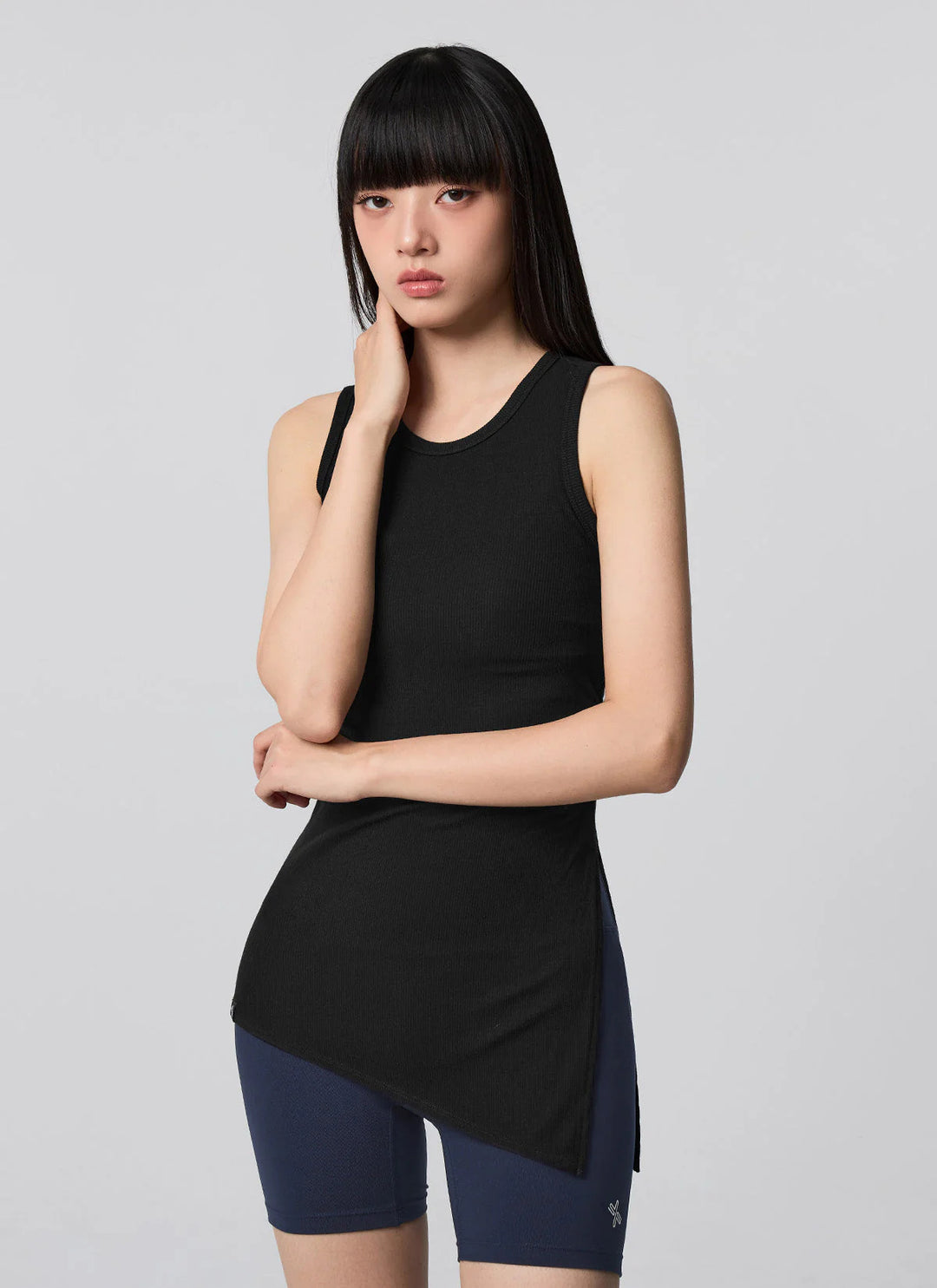 XEXYMIX Ribbed Unbalanced Slit Sleeveless in Black — image 1