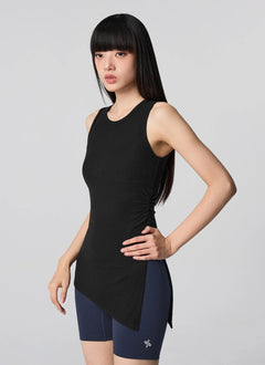 XEXYMIX Ribbed Unbalanced Slit Sleeveless in Black — image 2