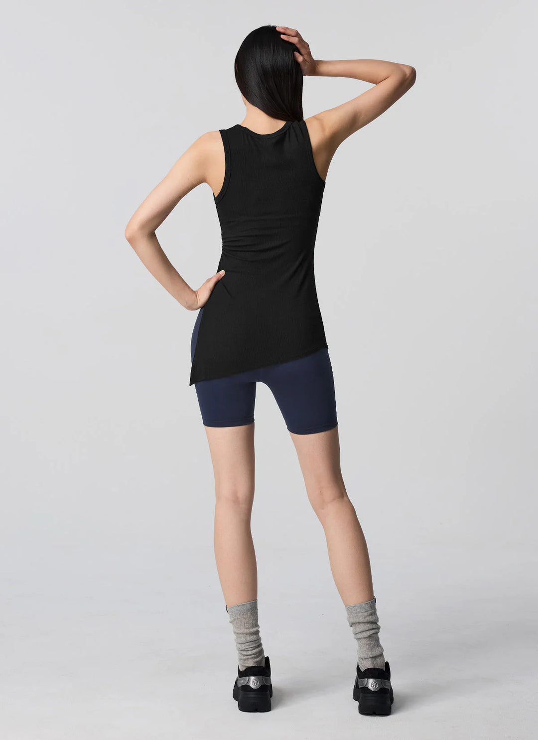 XEXYMIX Ribbed Unbalanced Slit Sleeveless in Black — image 4