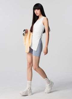 XEXYMIX Ribbed Unbalanced Slit Sleeveless in Ivory — image 2