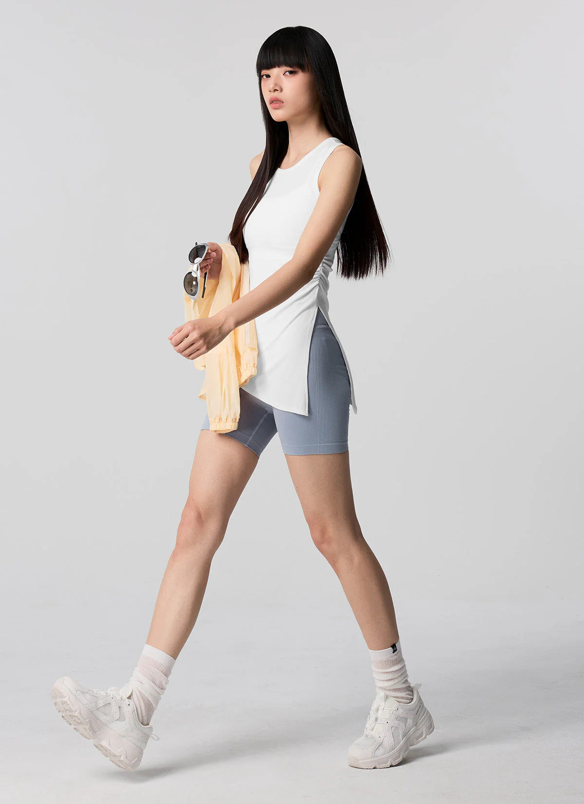 XEXYMIX Ribbed Unbalanced Slit Sleeveless in Ivory — image 3