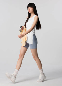 XEXYMIX Ribbed Unbalanced Slit Sleeveless in Ivory — image 3