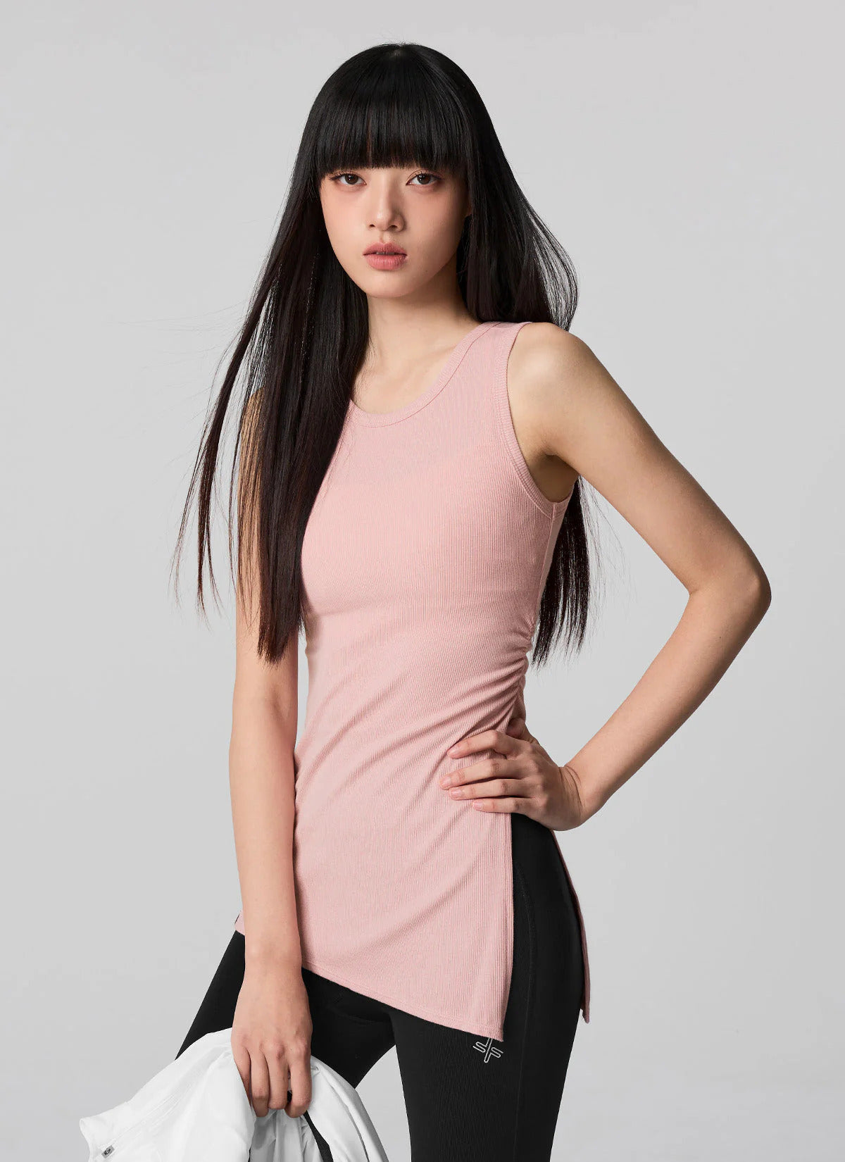 XEXYMIX Ribbed Unbalanced Slit Sleeveless in Pink Swan — image 1
