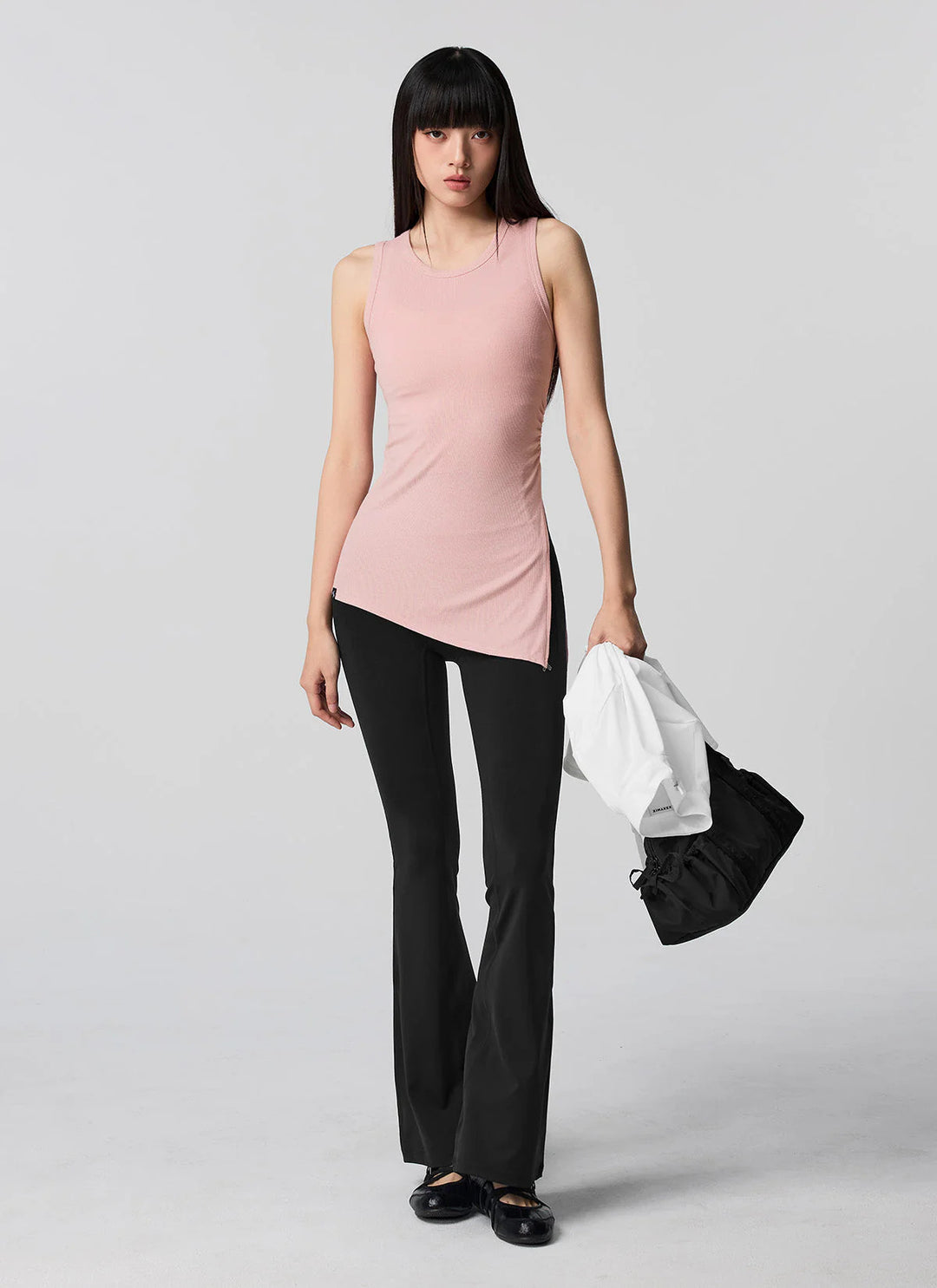 XEXYMIX Ribbed Unbalanced Slit Sleeveless in Pink Swan — image 3