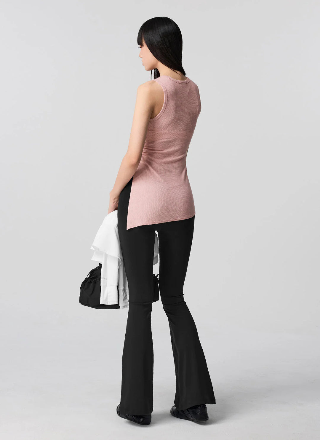 XEXYMIX Ribbed Unbalanced Slit Sleeveless in Pink Swan — image 4