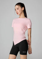 XEXYMIX Ice Feather Light 2.0 Asymmetric Shirring Short Sleeve Top in Gelato Pink — image 1