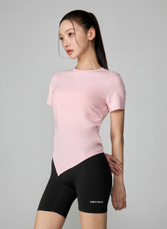 XEXYMIX Ice Feather Light 2.0 Asymmetric Shirring Short Sleeve Top in Gelato Pink — image 1