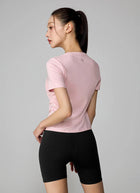 XEXYMIX Ice Feather Light 2.0 Asymmetric Shirring Short Sleeve Top in Gelato Pink — image 3