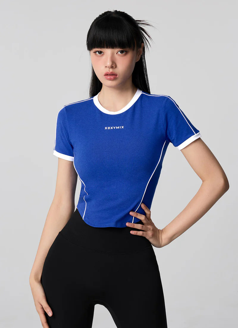 XEXYMIX Contrast Piping Point Short Sleeve Top in Flash Blue — image 1