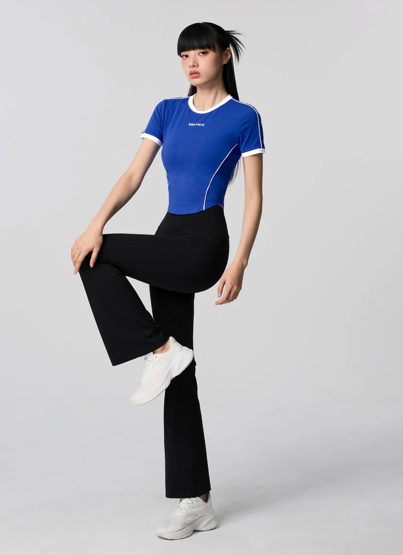 XEXYMIX Contrast Piping Point Short Sleeve Top in Flash Blue — image 3