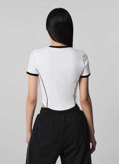 XEXYMIX Contrast Piping Point Short Sleeve Top in Ivory — image 2