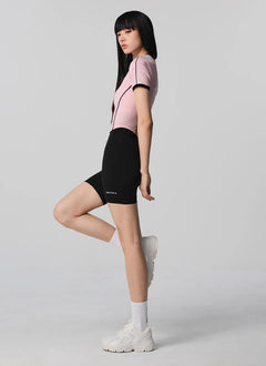 XEXYMIX Contrast Piping Point Short Sleeve Top in Shy Pink — image 3