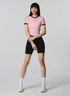 XEXYMIX Contrast Piping Point Short Sleeve Top in Shy Pink — image 4