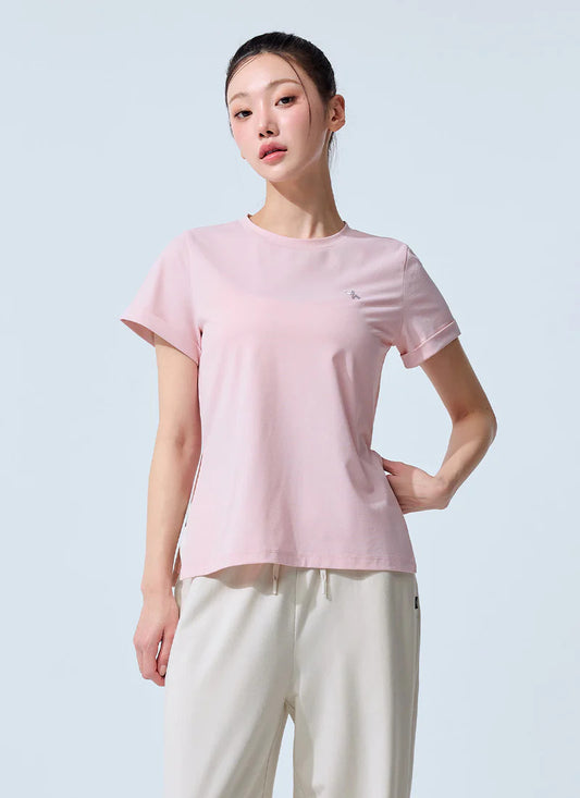 XEXYMIX Ecodex Side Slit Short Sleeve Top in Pink Swan — image 1