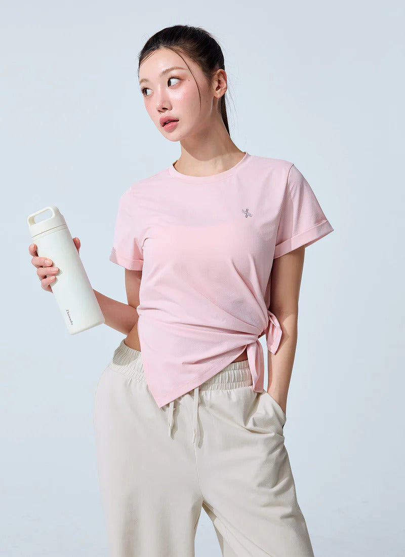 XEXYMIX Ecodex Side Slit Short Sleeve Top in Pink Swan — image 4