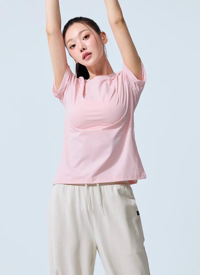 XEXYMIX Ecodex Side Slit Short Sleeve Top in Pink Swan — image 5